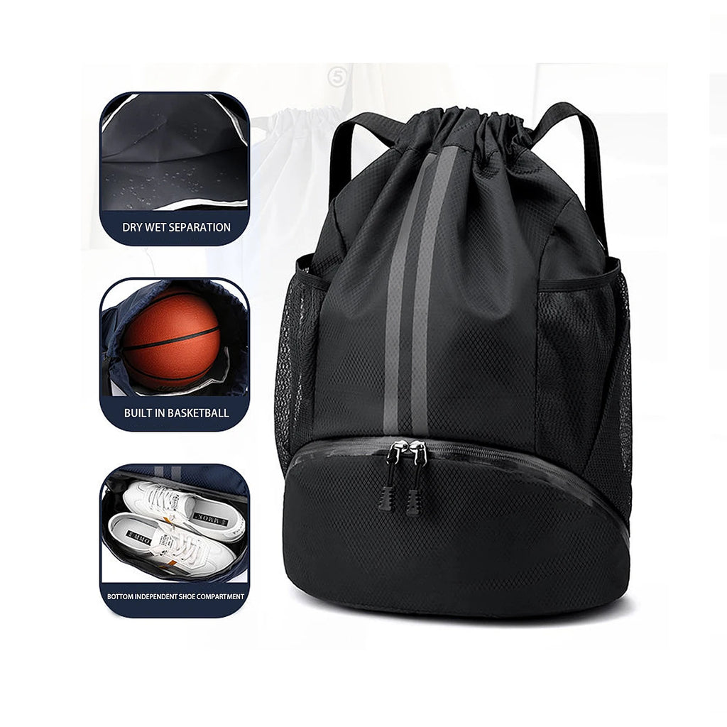 Mochila deportiva con cordón y separación húmedo-seco
