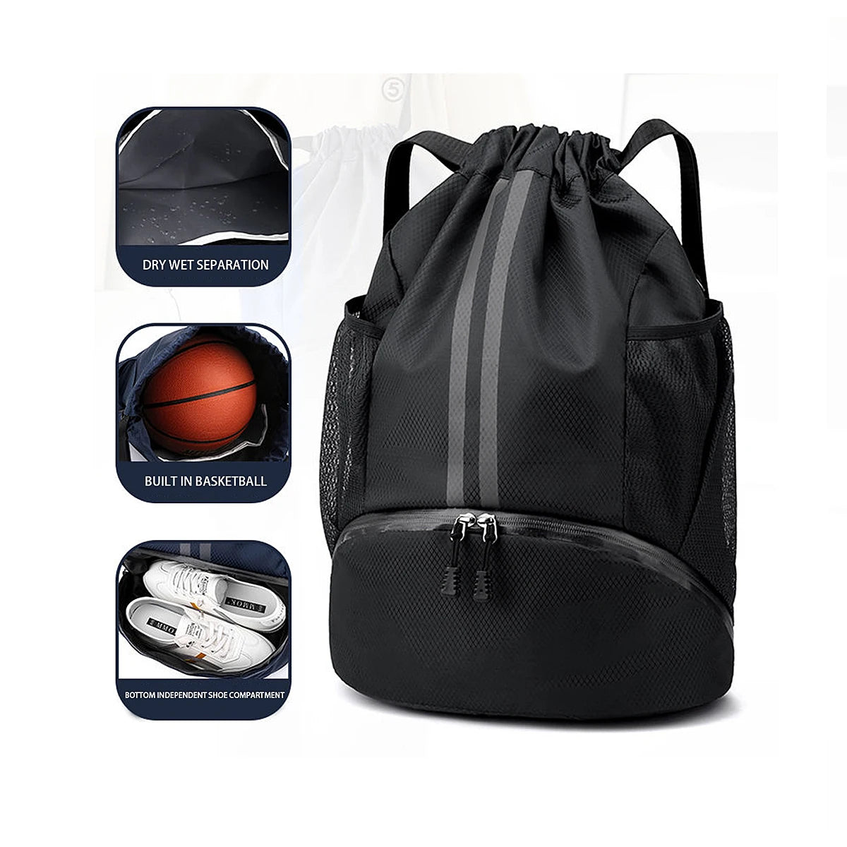 Mochila deportiva con cordón y separación húmedo-seco