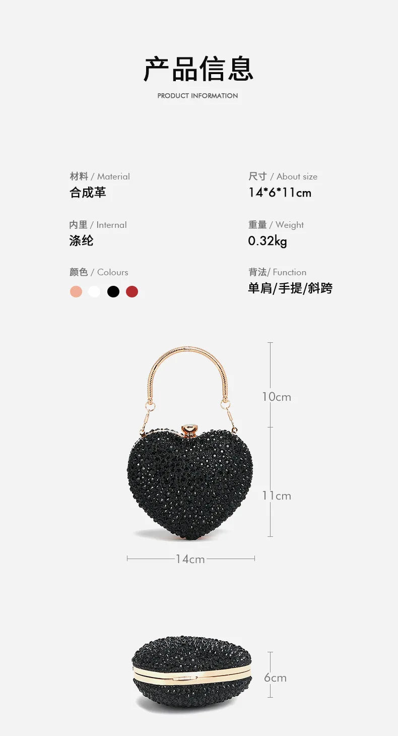 Clutch metálico de corazón con strass