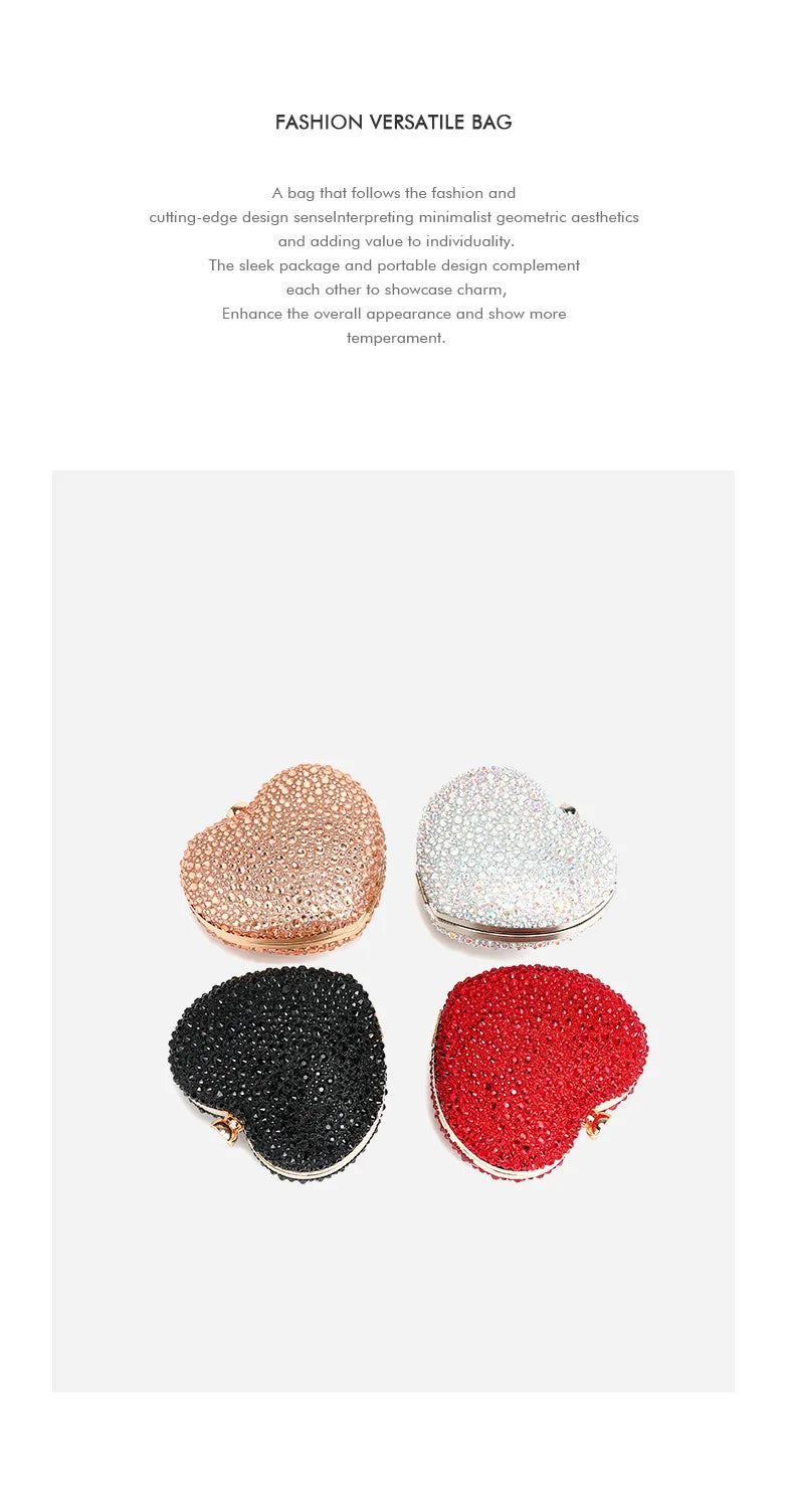 Clutch metálico de corazón con strass