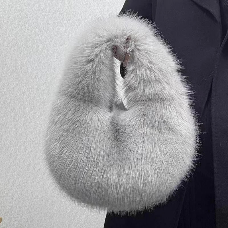 Cartera hobo de pelo sintético con forma de media luna